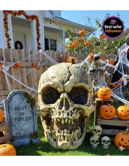 Crâne Géant Animé: Yeux Rouges & Son – Déco Halloween