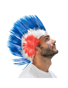 Perruque crête Supporter France tricolore – Accessoire fan bleu blanc rouge 2