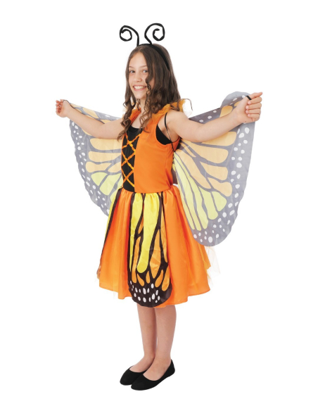 Déguisement de papillon orange enfant avec ailes et serre-tête