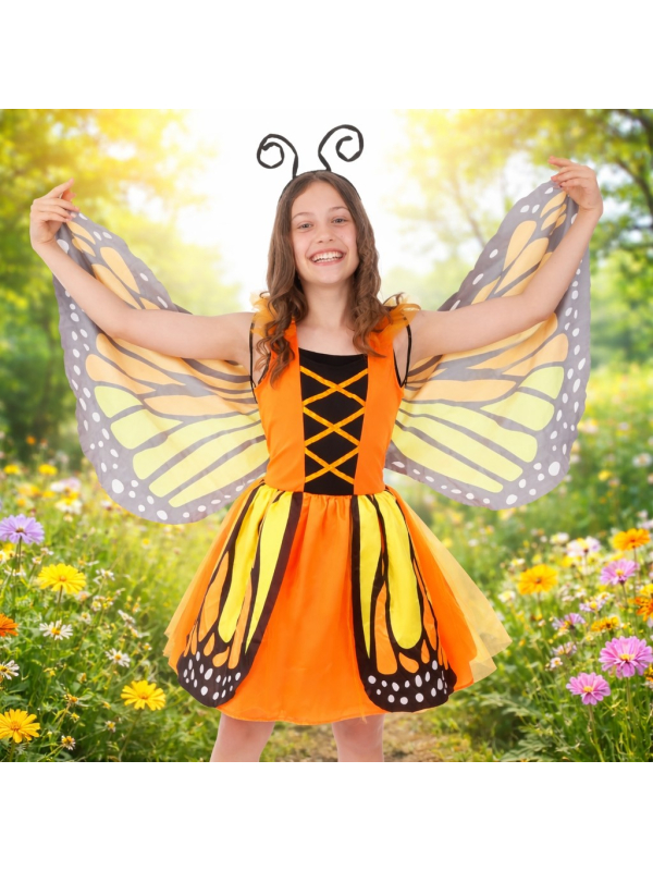 Déguisement de papillon orange enfant avec ailes et serre-tête