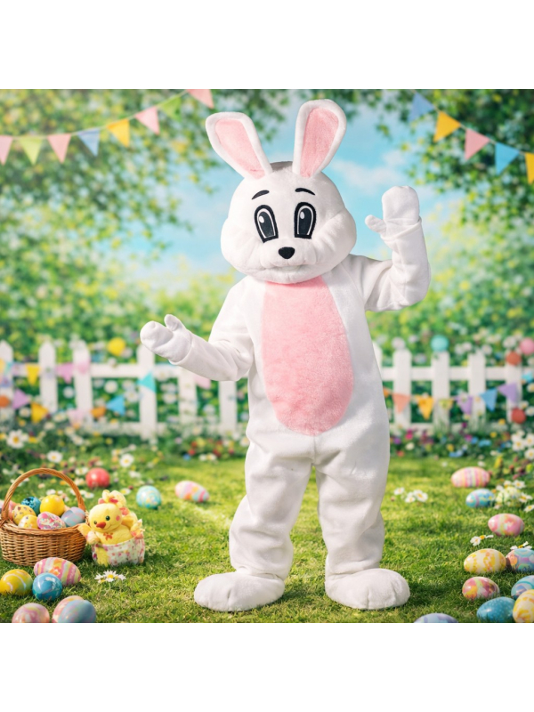 Mascotte de luxe Lapin de Pâques adulte – Costume complet avec tête, gants et couvre-chaussures