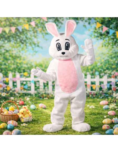 Mascotte de luxe Lapin de Pâques adulte – Costume complet avec tête, gants et couvre-chaussures