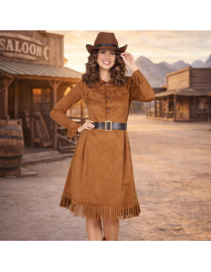 Déguisement cowgirl femme marron – Robe western à franges