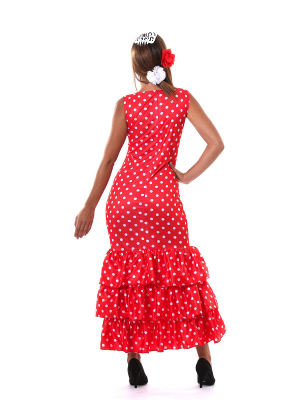Déguisement espagnole femme – Robe flamenca rouge à pois blancs