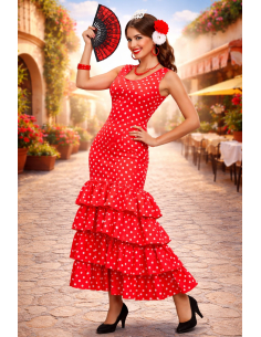 Déguisement espagnole femme – Robe flamenca rouge à pois blancs