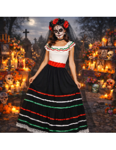 Déguisement mexicaine femme – Robe longue folklorique noire, blanche, rouge et verte 2