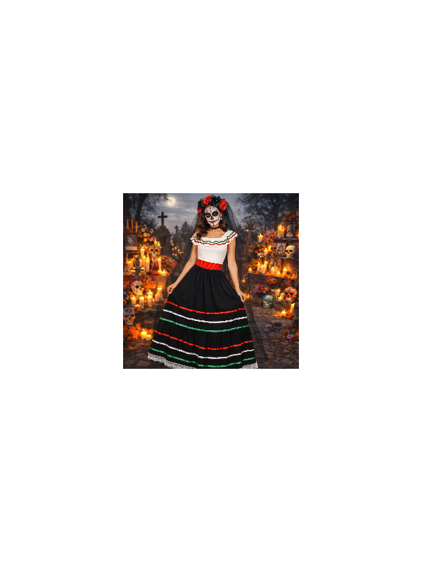 Déguisement mexicaine femme – Robe longue folklorique noire, blanche, rouge et verte