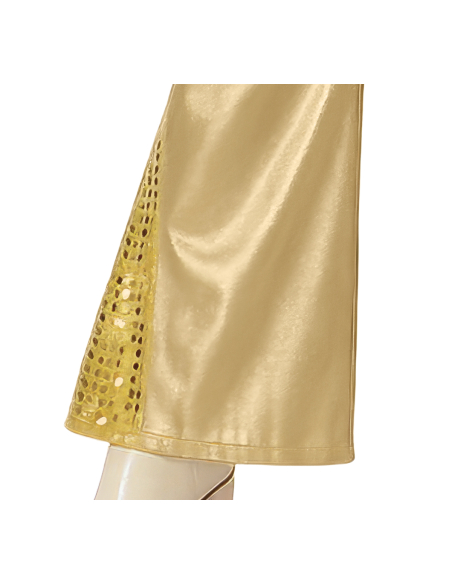 Déguisement Gold Disco femme – Ensemble doré années 70 avec chemise, pantalon et ceinture