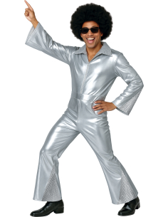 Déguisement Disco argent homme – Combinaison brillante avec ceinture 2