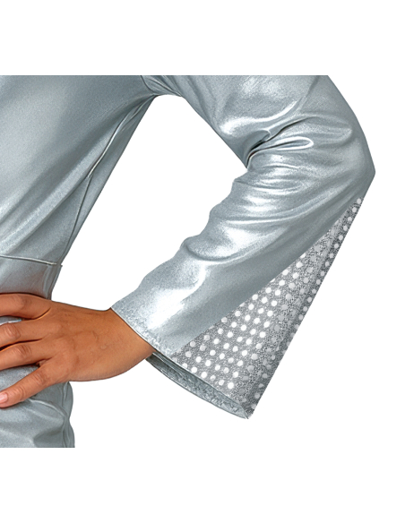 Déguisement Disco argent homme – Combinaison brillante avec ceinture