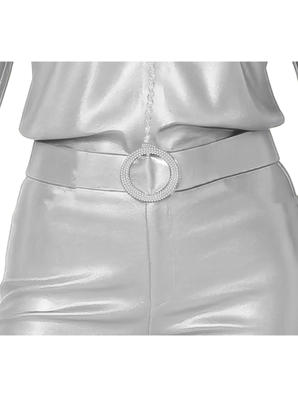 Déguisement disco femme argent – Ensemble Silver Disco avec chemise, pantalon et ceinture