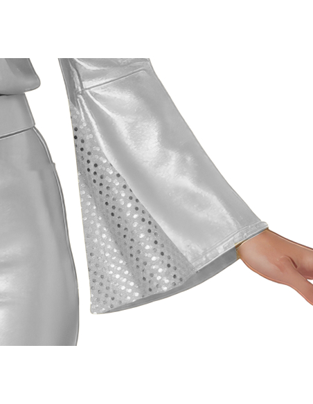 Déguisement disco femme argent – Ensemble Silver Disco avec chemise, pantalon et ceinture