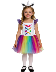 Déguisement Licorne Fille Arc-en-ciel avec robe tutu et serre-tête