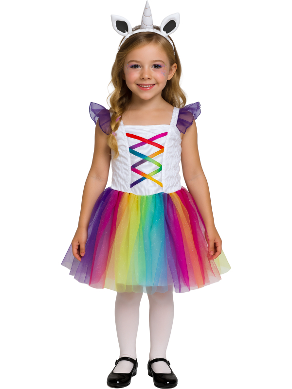 Déguisement Licorne Fille Arc-en-ciel avec robe tutu et serre-tête