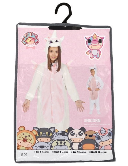Déguisement Kigurumi Licorne Enfant Rose et Blanc avec Capuche