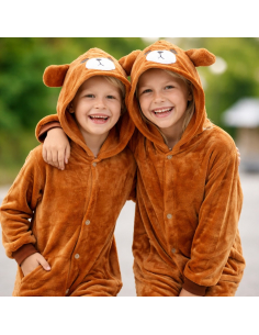 Déguisement ours brun en peluche enfant – Combinaison à capuche tête d’ourson