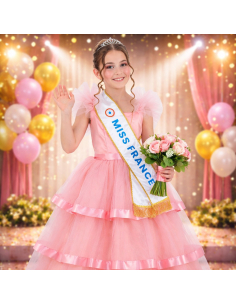 Déguisement Miss France® Officiel – Robe Rose à Volants pour Enfant