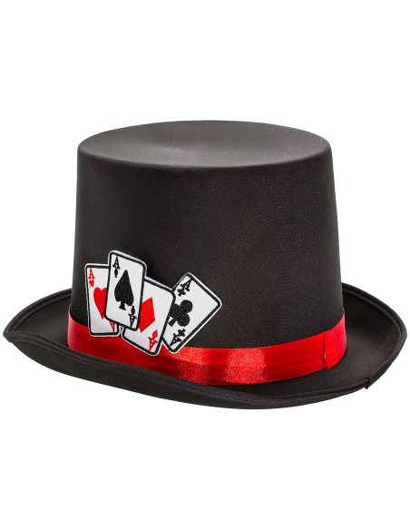 Chapeau haut de forme homme avec cartes – Style Chapelier Fou, cabaret et magie