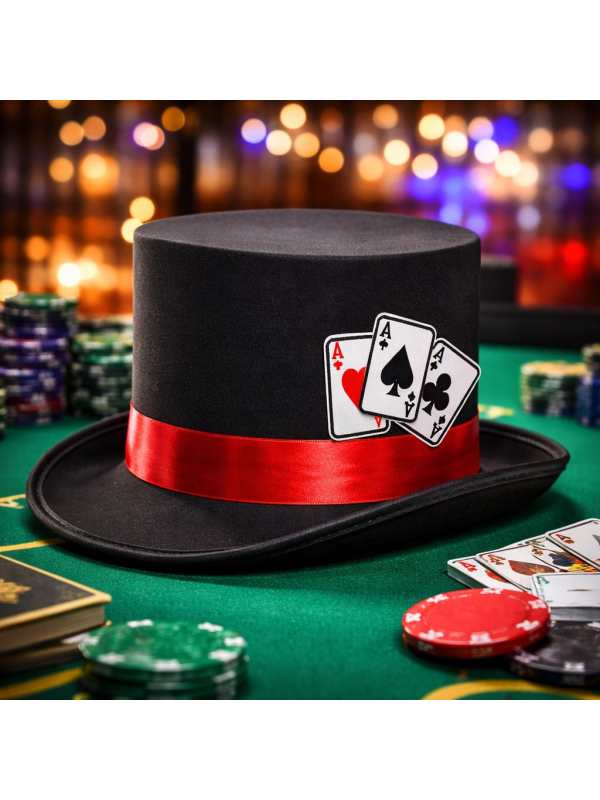 Chapeau haut de forme homme avec cartes – Style Chapelier Fou, cabaret et magie