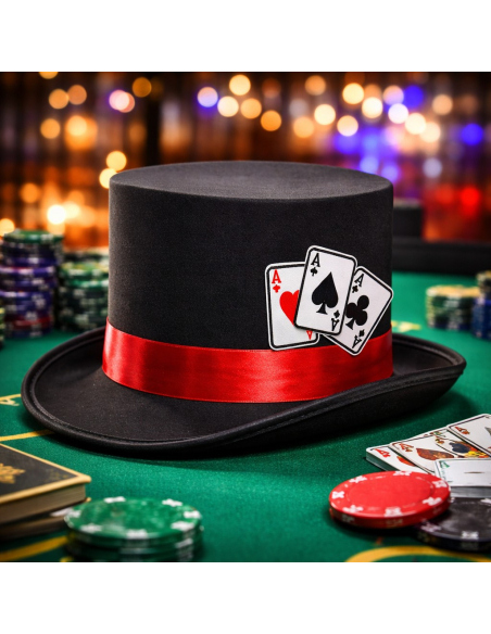 Chapeau haut de forme homme avec cartes – Style Chapelier Fou, cabaret et magie