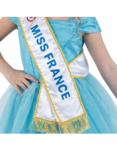 Déguisement Miss France® enfant robe bleue – Costume officiel avec écharpe et couronne (128 cm, 140 cm) 2