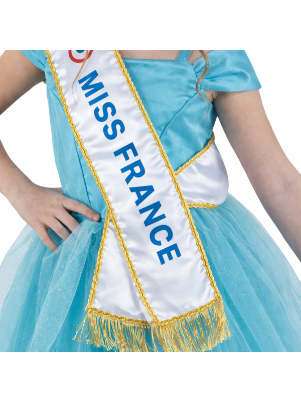 Déguisement Miss France® enfant robe bleue – Costume officiel avec écharpe et couronne (128 cm, 140 cm)