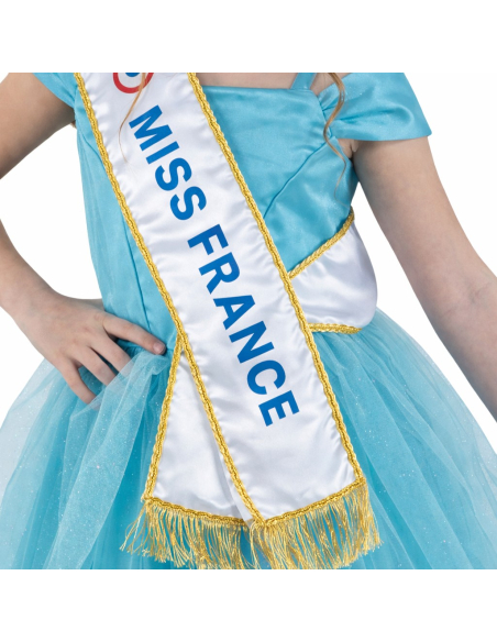 Déguisement Miss France® enfant robe bleue – Costume officiel avec écharpe et couronne (128 cm, 140 cm)