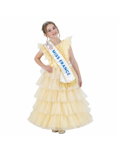 Déguisement Miss France® enfant robe dorée – Costume officiel avec écharpe et couronne