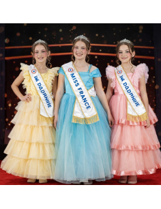 Déguisement Miss France® enfant robe dorée – Costume officiel avec écharpe et couronne 2