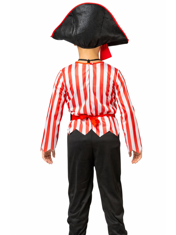 Déguisement pirate enfant rouge et noir – Costume garçon avec cache-œil et chapeau 140 cm