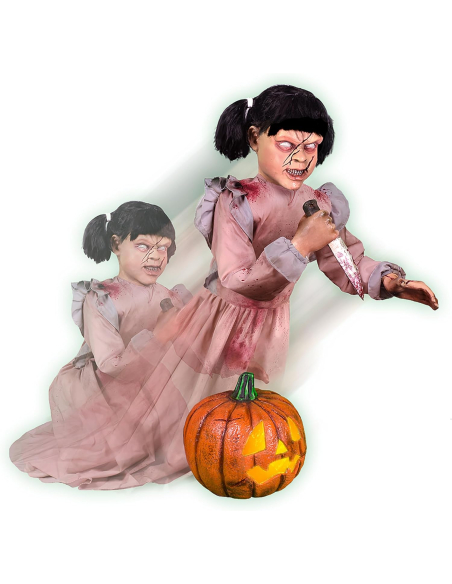 Automate Halloween Fille Zombie Sculptrice de Citrouille Bondissante – Exclusivité Déguiz-Fêtes