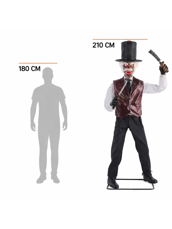Zombie Barbier Animatronic 213 cm – Décoration Halloween avec Effet LED et Mouvement Animée