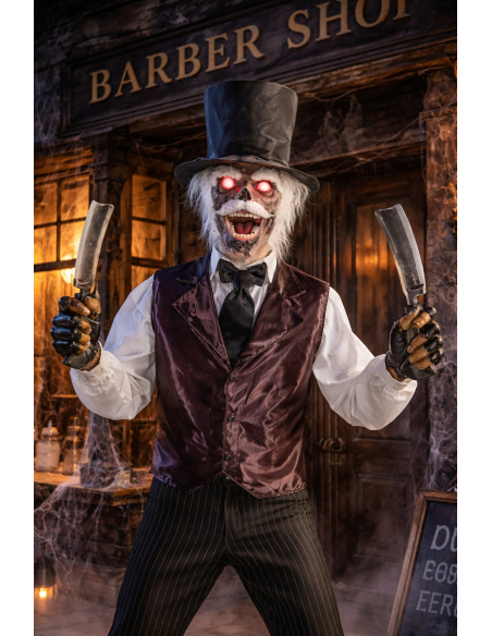 Zombie Barbier Animatronic 213 cm – Décoration Halloween avec Effet LED et Mouvement Animée