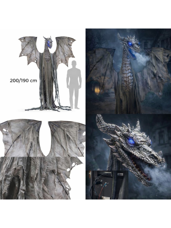 Automate Dragon Géant Animé 200/190 cm - Décor Halloween Spectaculaire