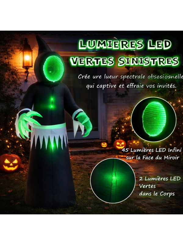 Décoration Gonflable Halloween Spectre Fantôme avec Miroir Lumineux Infini – 240 cm