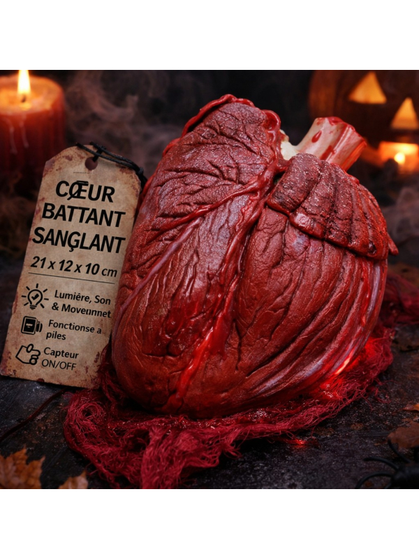 Cœur Humain Battant Animé Halloween – Cœur Réaliste avec Son et Lumière pour Décoration