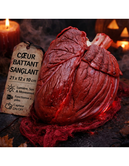 Cœur Humain Battant Animé Halloween – Cœur Réaliste avec Son et Lumière pour Décoration