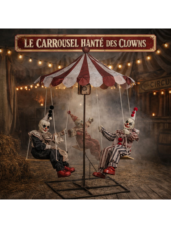 Automate Halloween - 3 Clowns Vintage sur Balançoire Manège Cirque Hanté