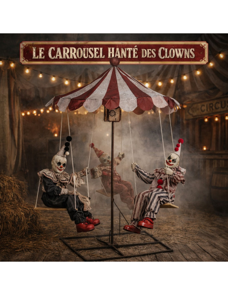 Automate Halloween - 3 Clowns Vintage sur Balançoire Manège Cirque Hanté