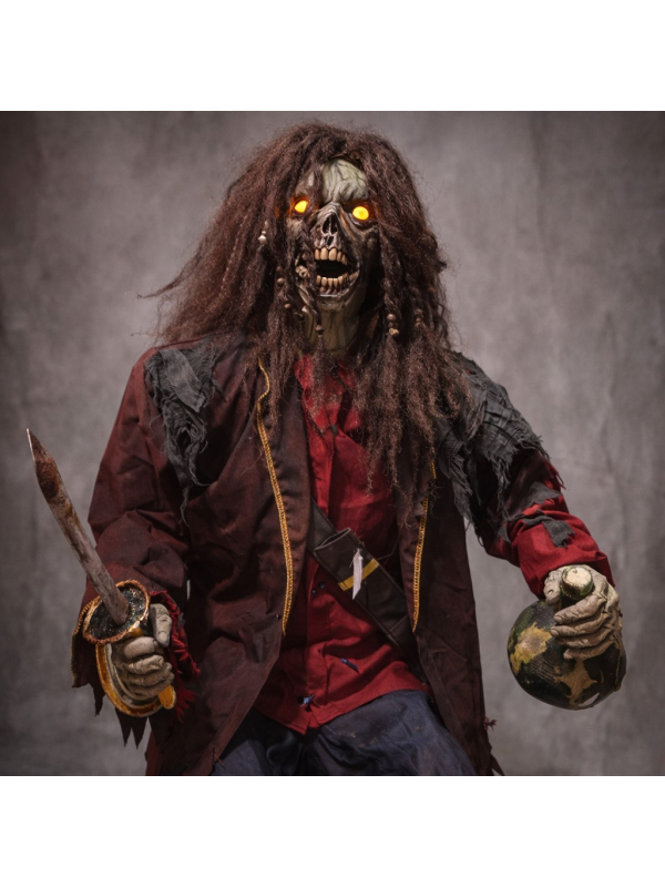 Automate Pirate Zombie avec Épée et Bouteille de Rhum – Décoration Effrayante pour Halloween