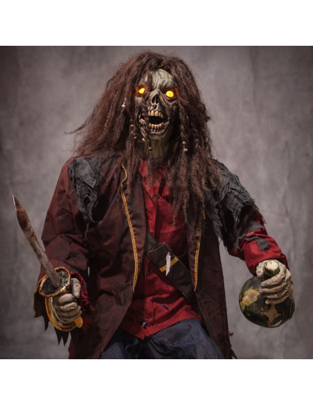 Automate Pirate Zombie avec Épée et Bouteille de Rhum – Décoration Effrayante pour Halloween
