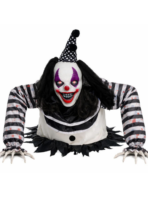 Automate Clown Méchant - Cirque Animé Halloween 105 cm - Effets Sonores, Lumineux et Mouvements