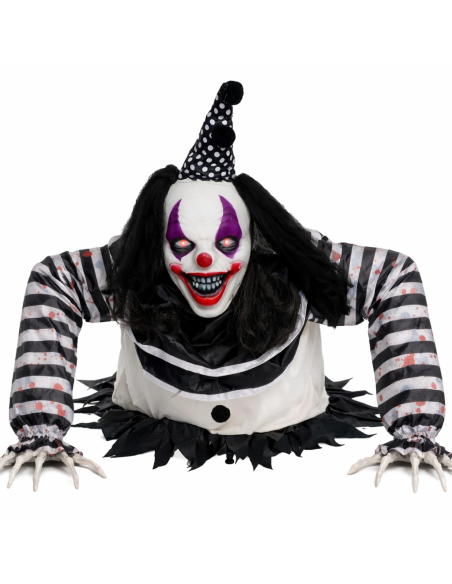 Automate Clown Méchant - Cirque Animé Halloween 105 cm - Effets Sonores, Lumineux et Mouvements