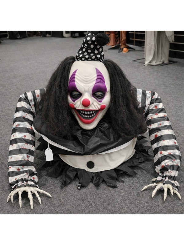 Automate Clown Méchant - Cirque Animé Halloween 105 cm - Effets Sonores, Lumineux et Mouvements