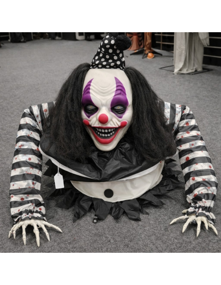 Automate Clown Méchant - Cirque Animé Halloween 105 cm - Effets Sonores, Lumineux et Mouvements
