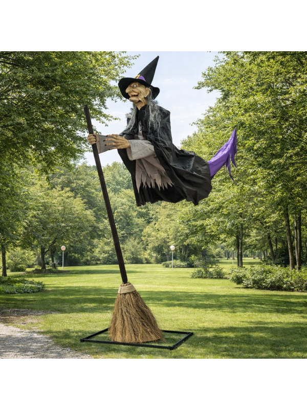 Automate Sorcière Géante 3m – Décoration Halloween Extérieure avec Énergie Solaire et Effets Lumineux