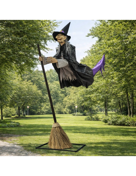 Automate Sorcière Géante 3m – Décoration Halloween Extérieure avec Énergie Solaire et Effets Lumineux