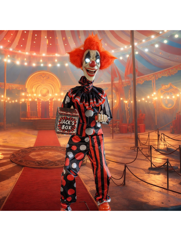 Automate Clown Effrayant 175 cm avec Boîte à Musique - Décoration Cirque Vintage Effrayante Halloween