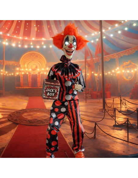 Automate Clown Effrayant 175 cm avec Boîte à Musique - Décoration Cirque Vintage Effrayante Halloween