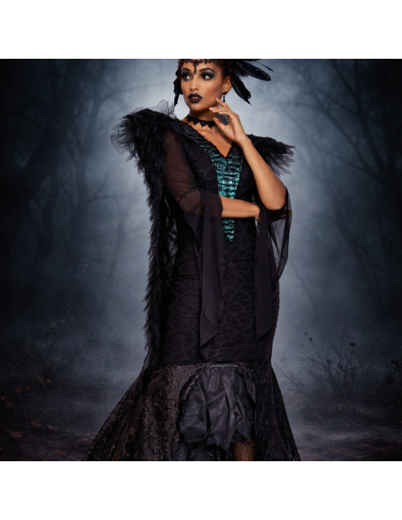 Déguisement Gothique Sorcière Halloween Femme – Robe, Cape et Coiffe